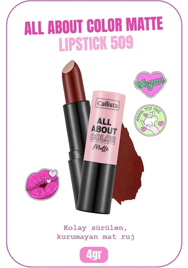 Callista All About Color Matte Lipstick Nemlendirici Mat Ruj - 509 Ruby Reing - Bordo