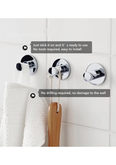 Besthome1 3 Adet Banyo Duvar Kancağı, 2 Kg Yük, Otomatik Yapışkan, Zink Metal, Siyah Renk Siyah