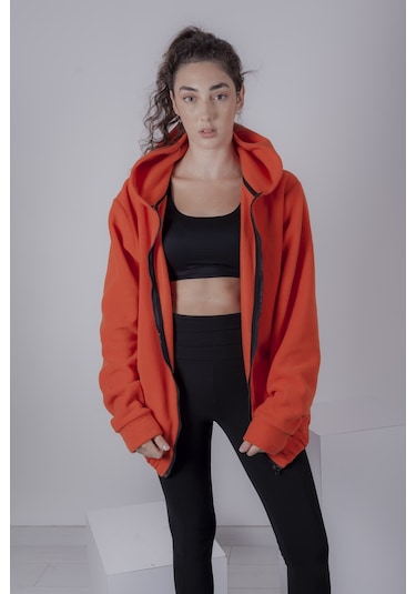 Kadın Erkek Fermuarlı Kapşonlu Polar Sweatshirt