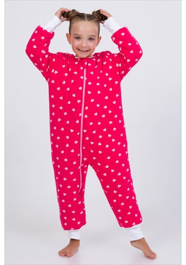 Kız Erkek Çocuk Kalın Elyaf Dolgulu Premium Kalite 2.5 Tog Desenli Uyku Tulumu Fuşya