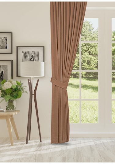 Cheap's Home Petek Dokulu Kadife Dokuma Düz Dikiş Ekstrafor Büzgü Fon Perde Sütlü Kahve