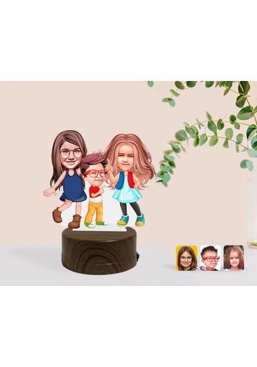 Kişiye Özel 3 Kardeş Karikatürlü Dekoratif 3D Biblo Led Işıklı Ge (483006937)
