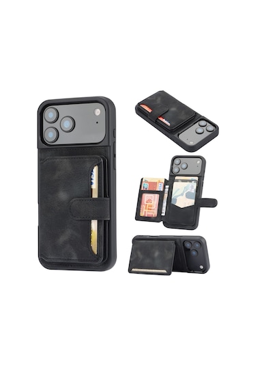 Teleplus Apple Uyumlu iPhone 17 Pro Max Kılıf H67 Kartlıklı Cüzdanlı Kılıf