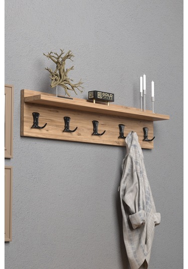 Askılık Duvar Elbise Askılığı Portmanto 80 Cm Ceviz Düz Kahverengi