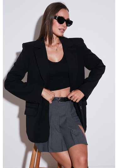 Lela Relaxed Fit Mono Yaka Cepli Blazer Bayan Ceket 611Bc00132 Siyah