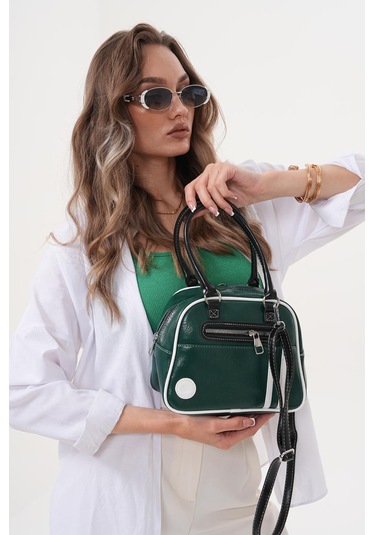 Kadın Retro Spor Ayarlanbilir Askılı El Kol Ve Omuz Çantası Yeşil - Beyaz