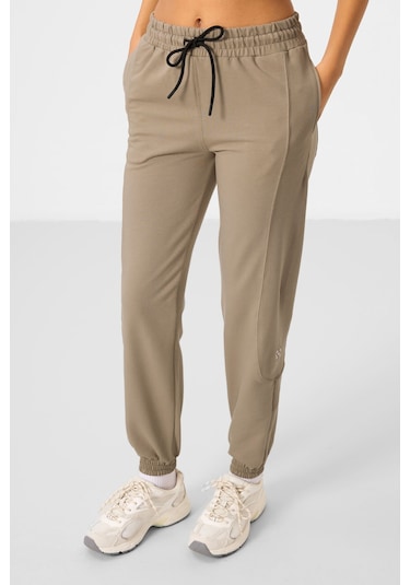 Koyu Bej O Yaka Basic Oversize Kadın Eşofman Tunik Takım - 95347 Bej