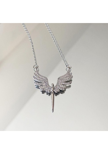 Mikail Meleği Taşlı Çelik Kolye Broş Set Çok renkli