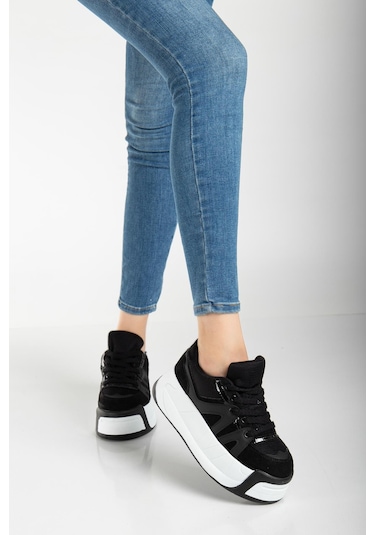 Suins Higher Model Kadın Yüksek Taban Spor Ayakkabı Sneaker 6 Cm Siyah