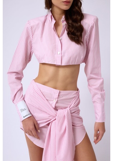 Bağlamalı Çizgili Etek Pembe