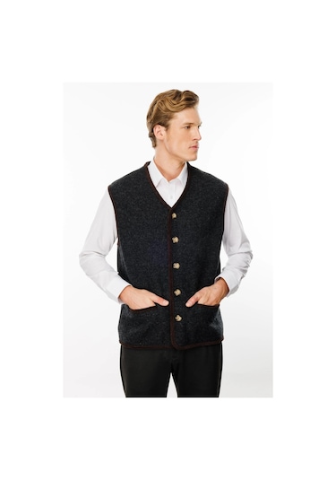 Desen Triko Erkek V Yaka Astarı Desenli Yün Yelek 24583 K.füme K.füme