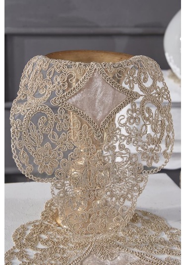 Fransız Güpürlü Kadife Sırma Salon Takımı 5 Parça Cappucino Cappucino