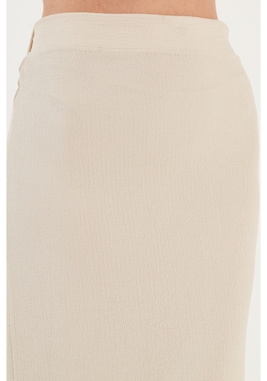 Lela Yüksek Bel Yırtmaçlı Dar Kesim Midi Bayan Etek 5865600 Taş