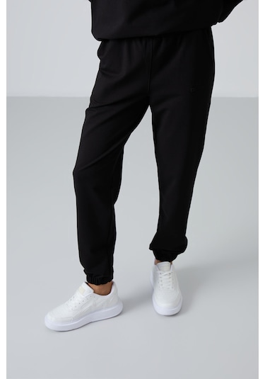 Tommy Life Siyah Basic Pamuklu O Yaka Oversize Lastik Paça Kadın Eşofman Takım - 95287 Siyah