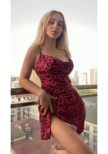 Kırmızı Leopar Elbise Kırmızı