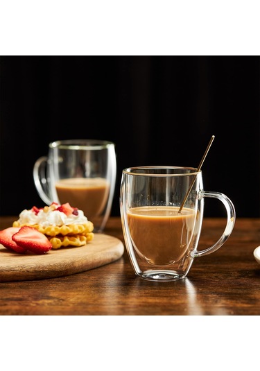 Youtek 2'li 350ml Yüksek Borosilikat Cam Bardaklar - Isı Dayanıklı, Çamaşır Makinesine Uygun, Kahve/çay/süt İçin 2'li Paket