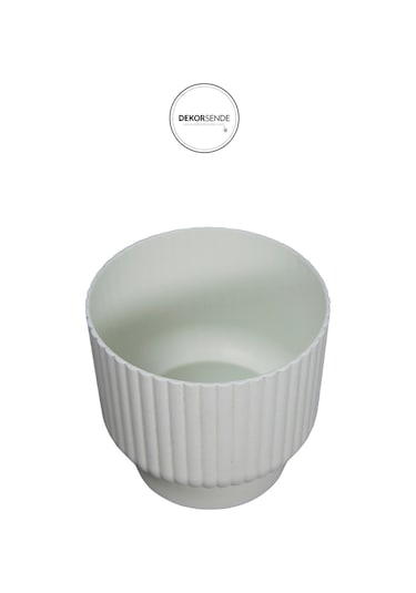 Plastik Sukulent Saksısı Çizgili Desen Beyaz 10 Cm