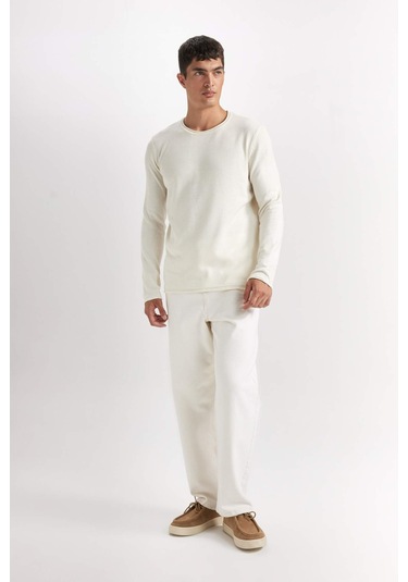 DeFacto Relax Fit Bisiklet Yaka Basic Düz Triko Kazak D3278AX24WNER139