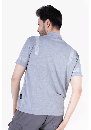 Polo Yaka Reflektörlü T-shirt Gri Melanj