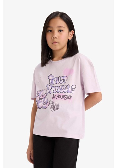 Defacto Kız Çocuk Relax Fit Bisiklet Yaka Baskılı Kısa Kollu Tişört E0353a825smpn425 Pembe