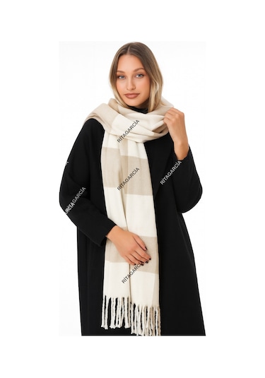 Ritagarcia Premium Soft Buklet Atkı Krem Kareli