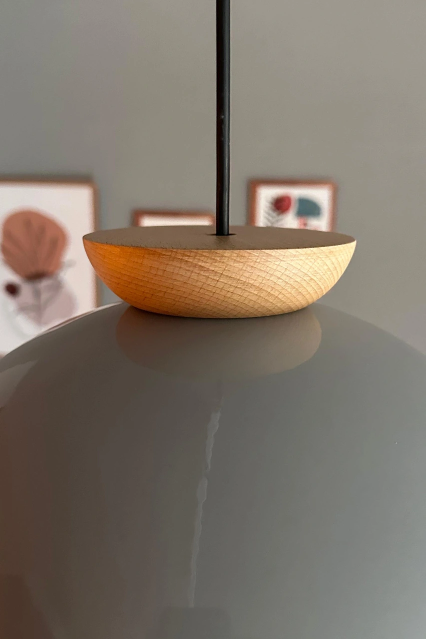 Yimpi Gri Avize Ahşap Tekli Sarkıt Salon Kuaför Cafe Dekoratif Aydınlatma Pastane Gri