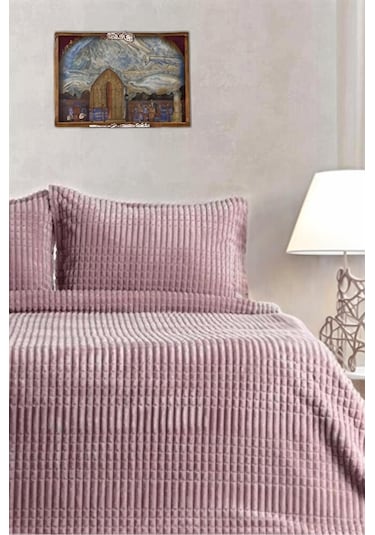 Modern Line 3 Parça Battaniye Seti - Pembe