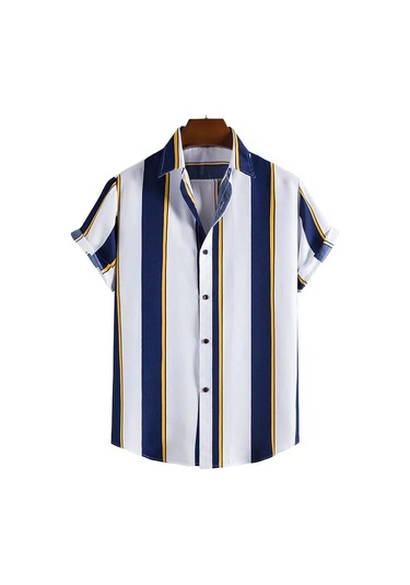 Snapbuy 2025 Erkek 3d Havai Gömlek - Basit Çizgili, Gevşek Nefes, Yazlık Kısa Kolluordu Yeşil Ordu Yeşil