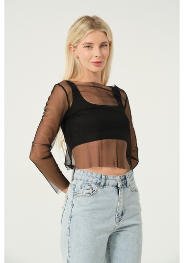 Transparan Bluz Siyah Siyah