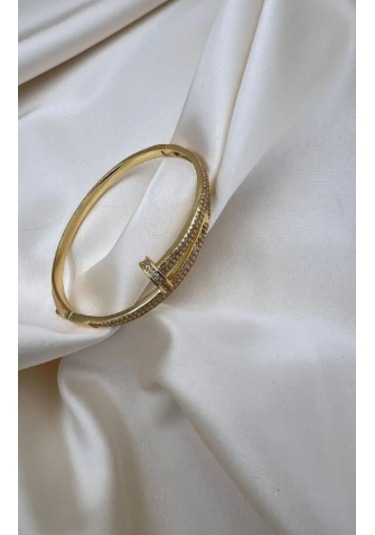 Bb İthal Zirkon Taşlı Çivi Kelepçe Bilezik Altın