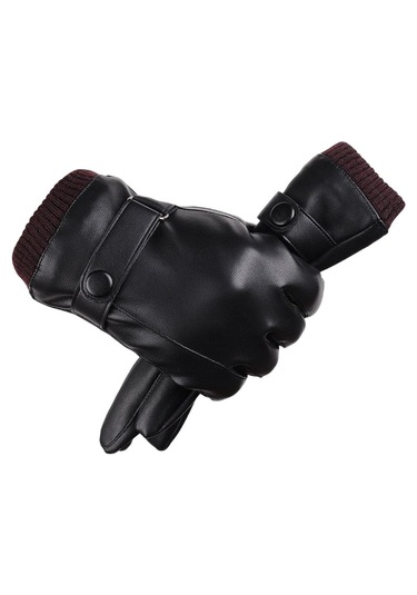 Erkek Kalın İçi Polar Lüks Model Kalın Deri Eldiven Kar Eldiveni Siyah