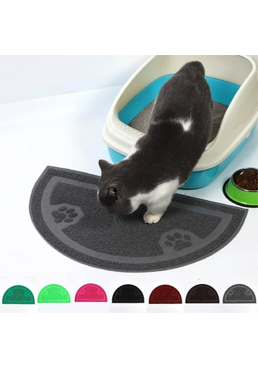Geekyou Siyah Pvc Yarım Dairesel Kedi Kumu Ped - Su Geçirmez, Kaymazlı, Zemin Koruyucu, Dayanıklı Mat 60x30cm