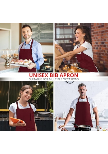 2 Paket Önlük, 2 Cepli Ayarlanabilir, Su Ve Yağa Dayanıklı Bordo, 2 Paket Diğer