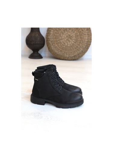 Konfores 1416 Anatomik Tabanlı Hakiki Deri Fermuarlı Erkek Spor B Siyah Nubuk