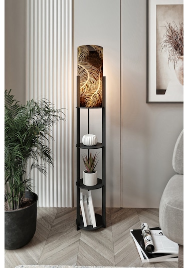 Yuvarlak Raflı Lambader Black Şapka Rengi