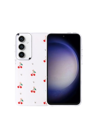 Galaxy S23 Fe Uyumlu Kılıf Airbag Tasarımlı Simli Şeffaf Zyl Kutup Kapak - Kiraz Kiraz