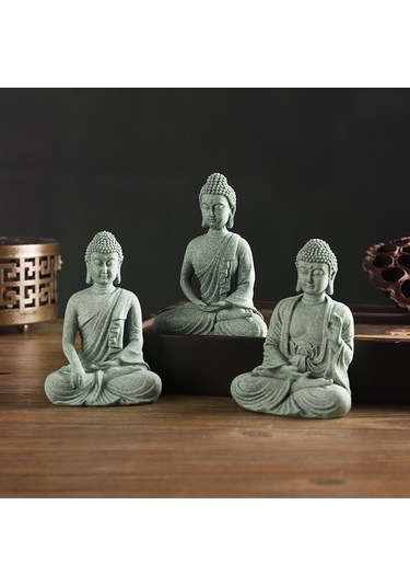 Xianwen Mufunye "zen Buda Heykeli - Yeşil Kumtaşından Dekoratif