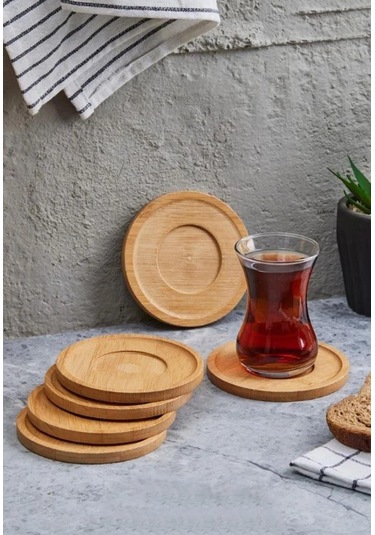 Mis Kitchen 6 Adet Bambu Çay Bardak Tabağı- Altlık Yuvarlak Model Kahverengi