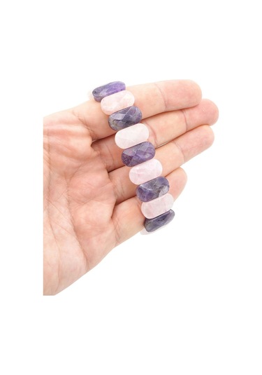 Murty99 Oval Hakiki Pembe Kuvars Ametist Taşı Bileklik Mor