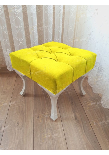 Kapitoneli Makyaj Pufu Ayak Ucu Puf Beyaz Ayak 45 45 Sarı