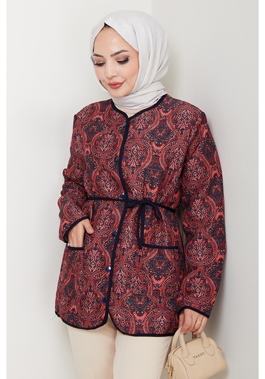 Desenli Düğmeli Kapitone Ceket 1620 - Bordo Bordo