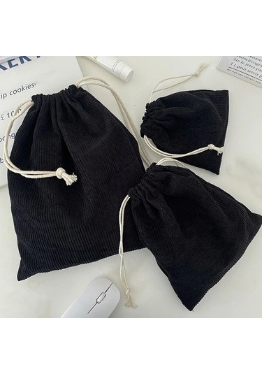 Elmpaly Siyah 3 Adet Kadife Drawstring Saklama Çantası Seyahat Kozmetik Düzenleyici Siyah
