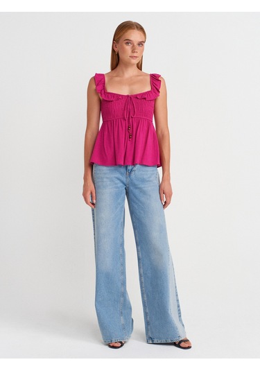 Dilvin 50873 Fırfırlı Bluz-fuşya FUŞYA