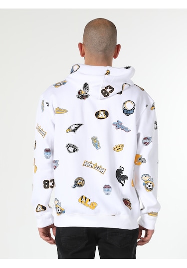 Colin's Regular Fit Baskılı Kapüşonlu Beyaz Erkek Sweatshirt CL1061644_Q1.V1_WHT