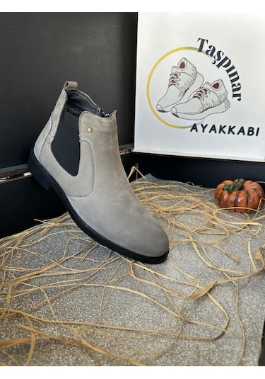Üçlü %100 Hakiki Deri Erkek Günlük Kışlık Rahat Klasik Fermuarlı Bot 39-44 Füme