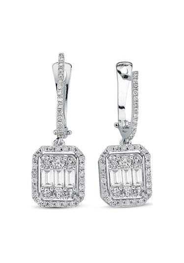 Modern Tasarım 1 Ct Baget Kare Tektaş Küpe 18 K