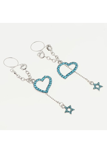 Suntek 1 Çift Dangle Meme Halkası Vücut Takısı Mavi-kalp Mavi