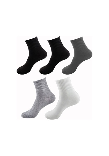 5li Kadın Erkek Kolej Çorap Renkli Pamuklu Yarım Konç Ekonomik Siyah-Gri