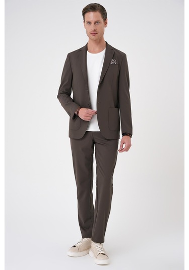 Comfort Fit Mono Yaka Torba Cep Casual Toprak Ceket C 707 Toprak