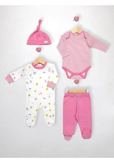 Sezgibaby Kisecik 4'lü Kız Bebek Tulum Çoklu Set Pembe